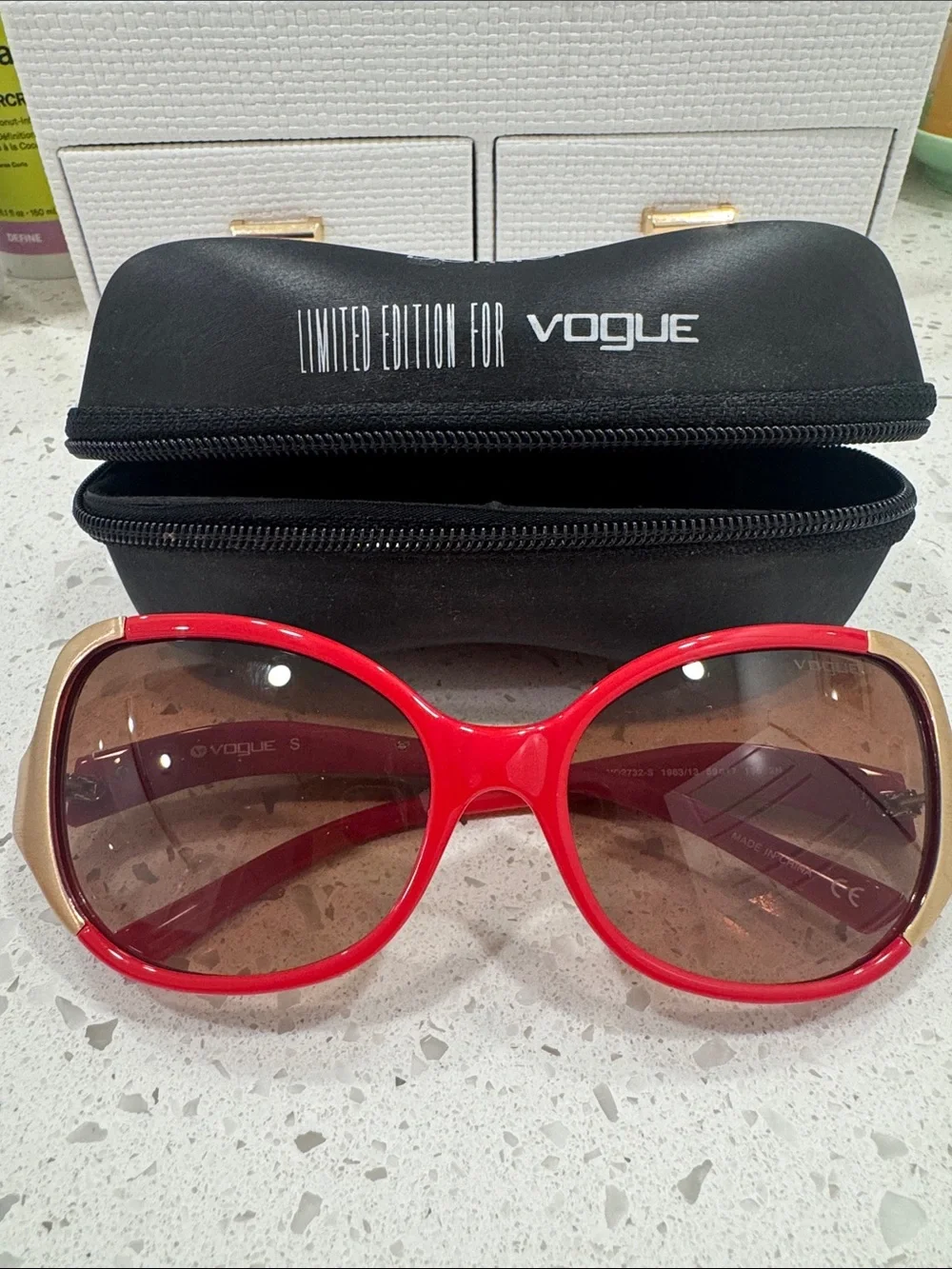 Botkier Red Oversized Sunglasses with Gold Accents. Limited edition for Vogue